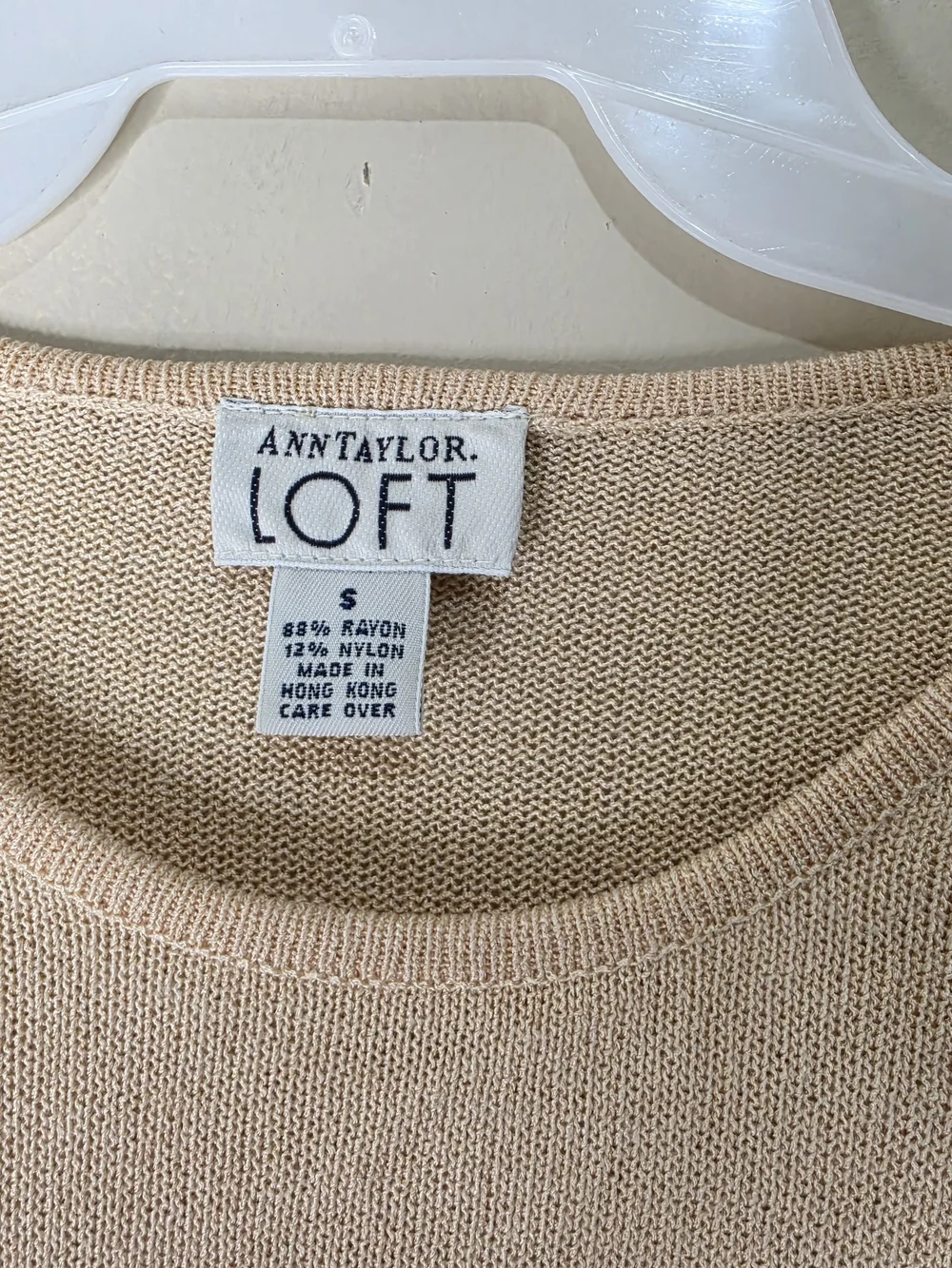 Ann Taylor LOFT Beige Knit Sweater Ruffle Hem Size S Soft Lightweight